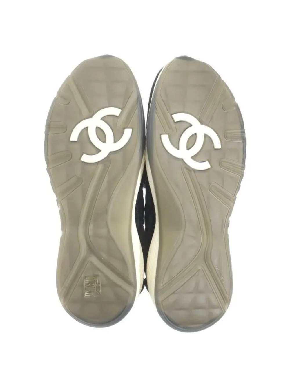 Chanel CC Logo Fabric Suede Low Cut Sneakers Black